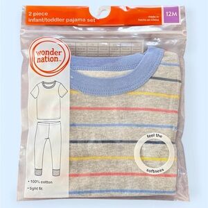 Wonder Nation 2pc Pajama Set 12M NWT Infant Toddler Cotton Striped Sleepwear